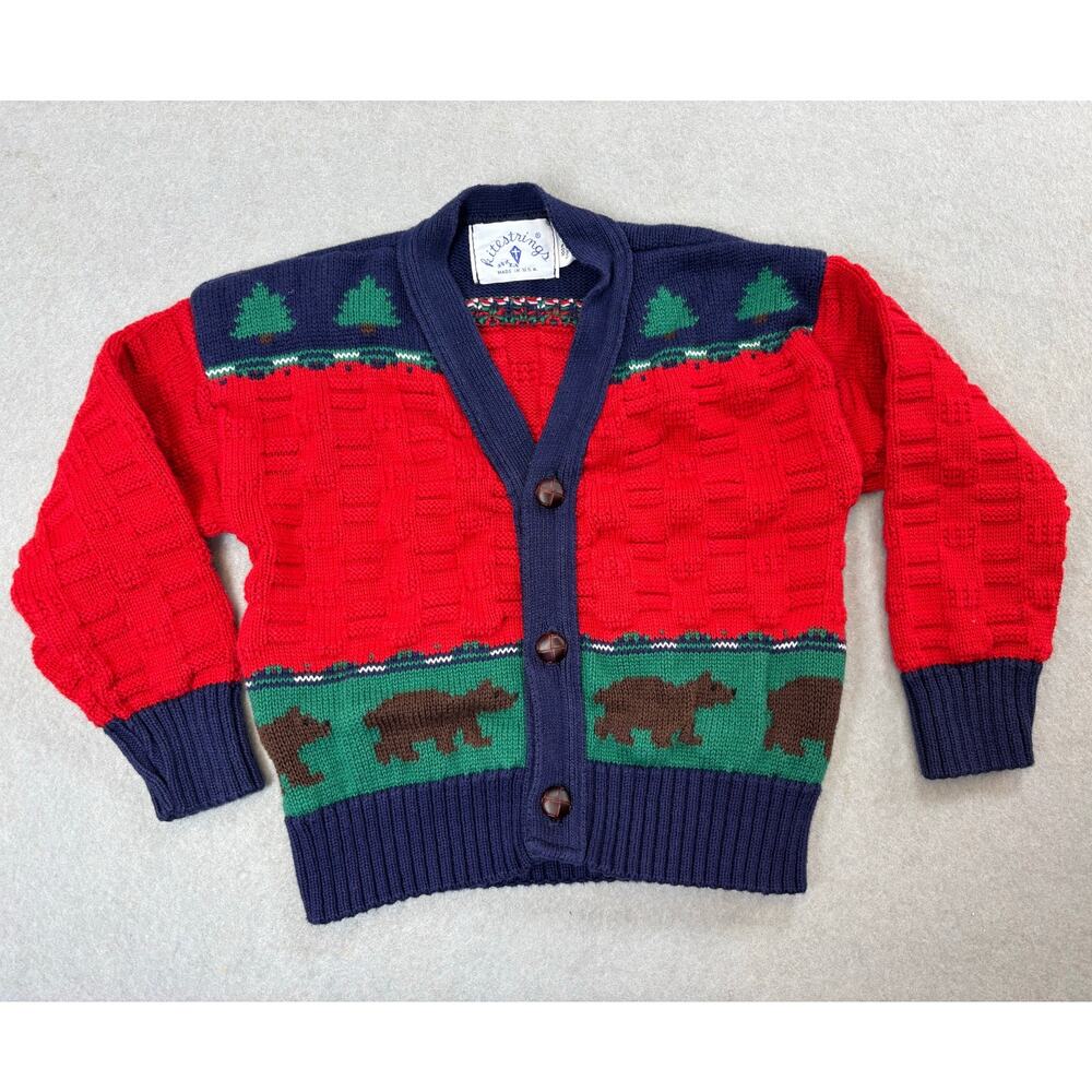 Vintage Kitestrings‎ Cardigan Christmas Holiday Sweater Size 2T 100% Cotton USA